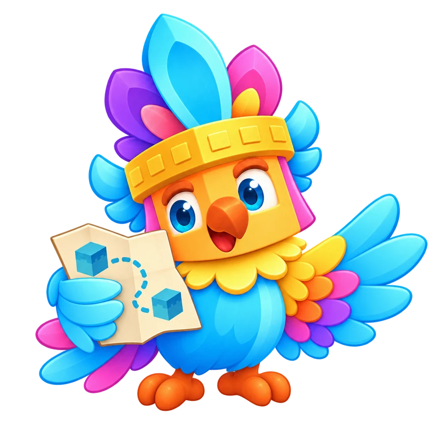 The Hyping parrot guides you with its map.